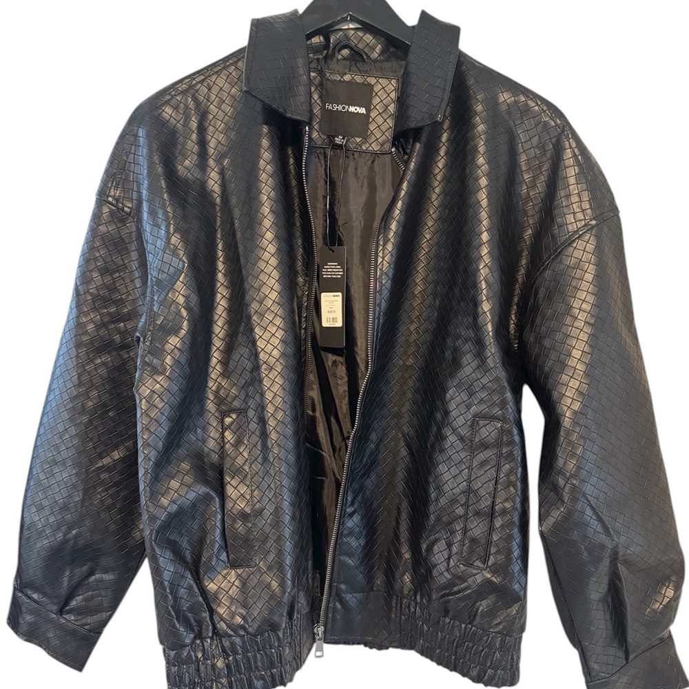 Woven Faux Leather Jacket